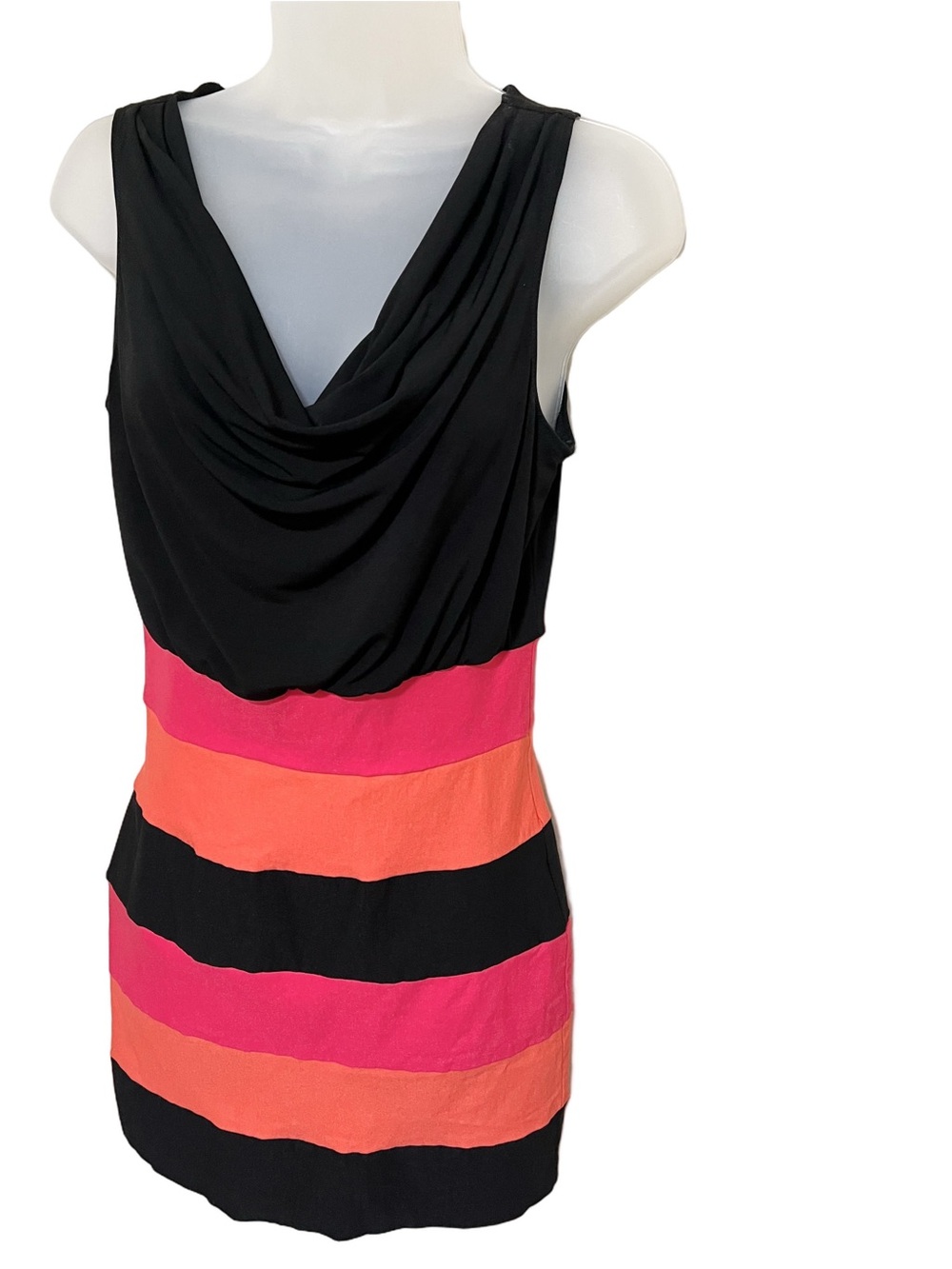 Vintage Y2K Byer Too M Cowl Neck Color block Dress Going Out Date Bodycon Mini